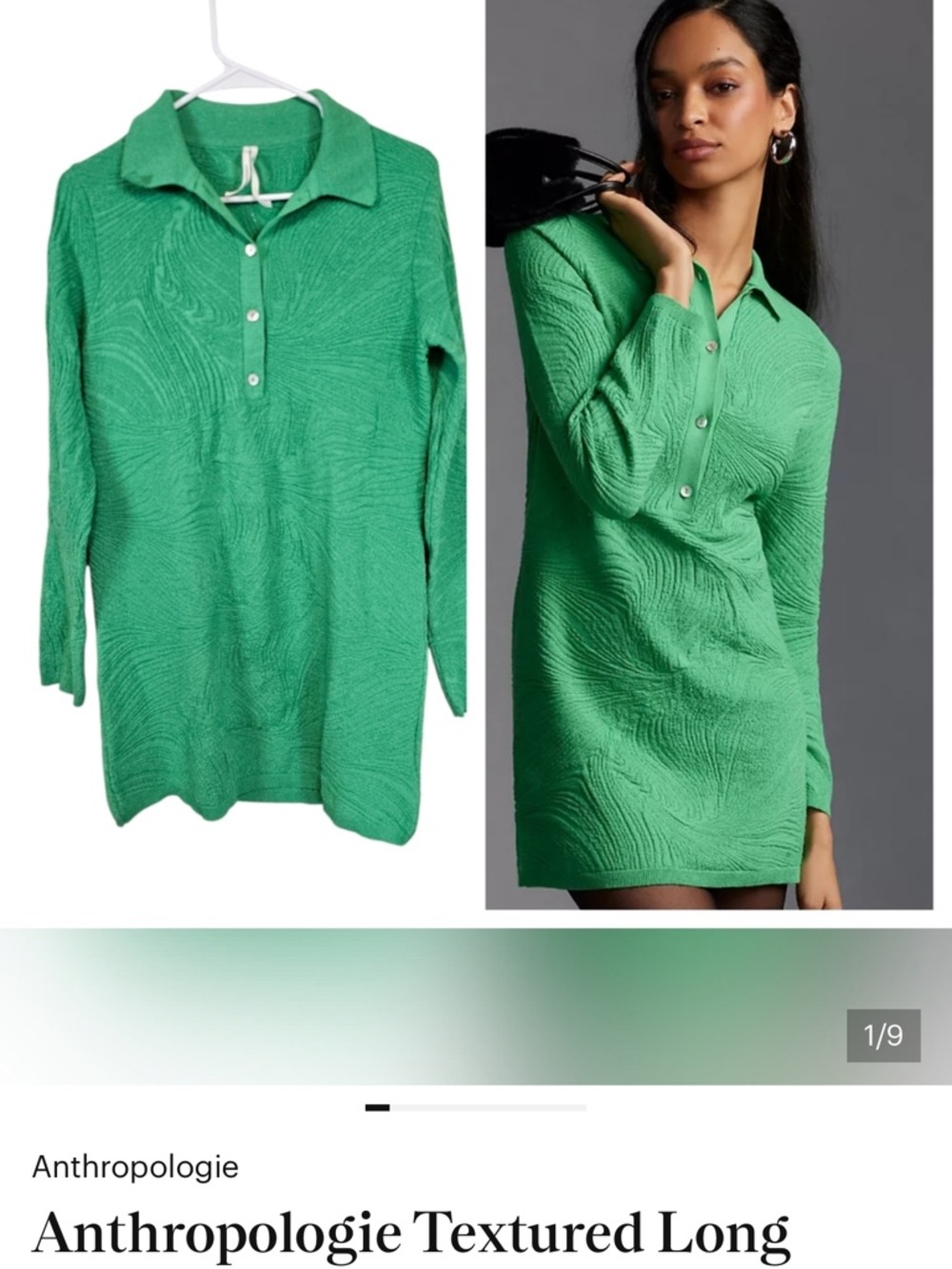 Anthro Green Textured Long Sleeve Dress!